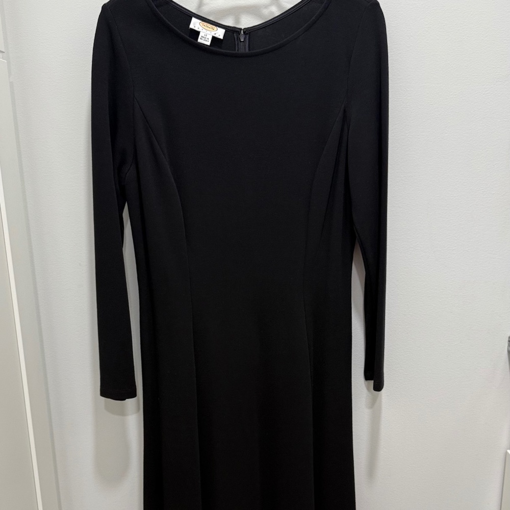 Exceptional Black Knit Classy Talbots Fit & Flare Midi Dress, Size 12 Petite